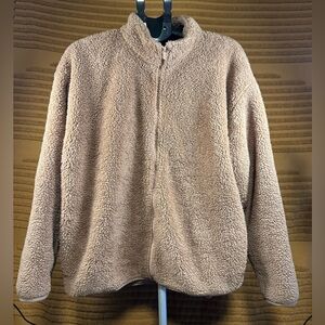 PINK Victoria's Secret Warm Brown Teddy Jacket Full Zip Size XL Fleece